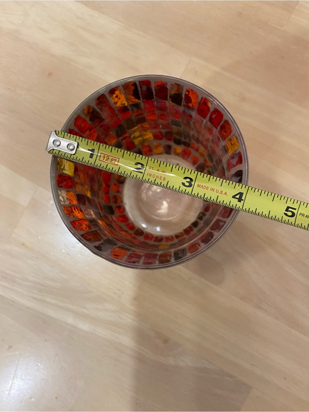 Mosaic Glass Tiled Candle Holder - Warm Amber & Gold - Picture 4 of 5
